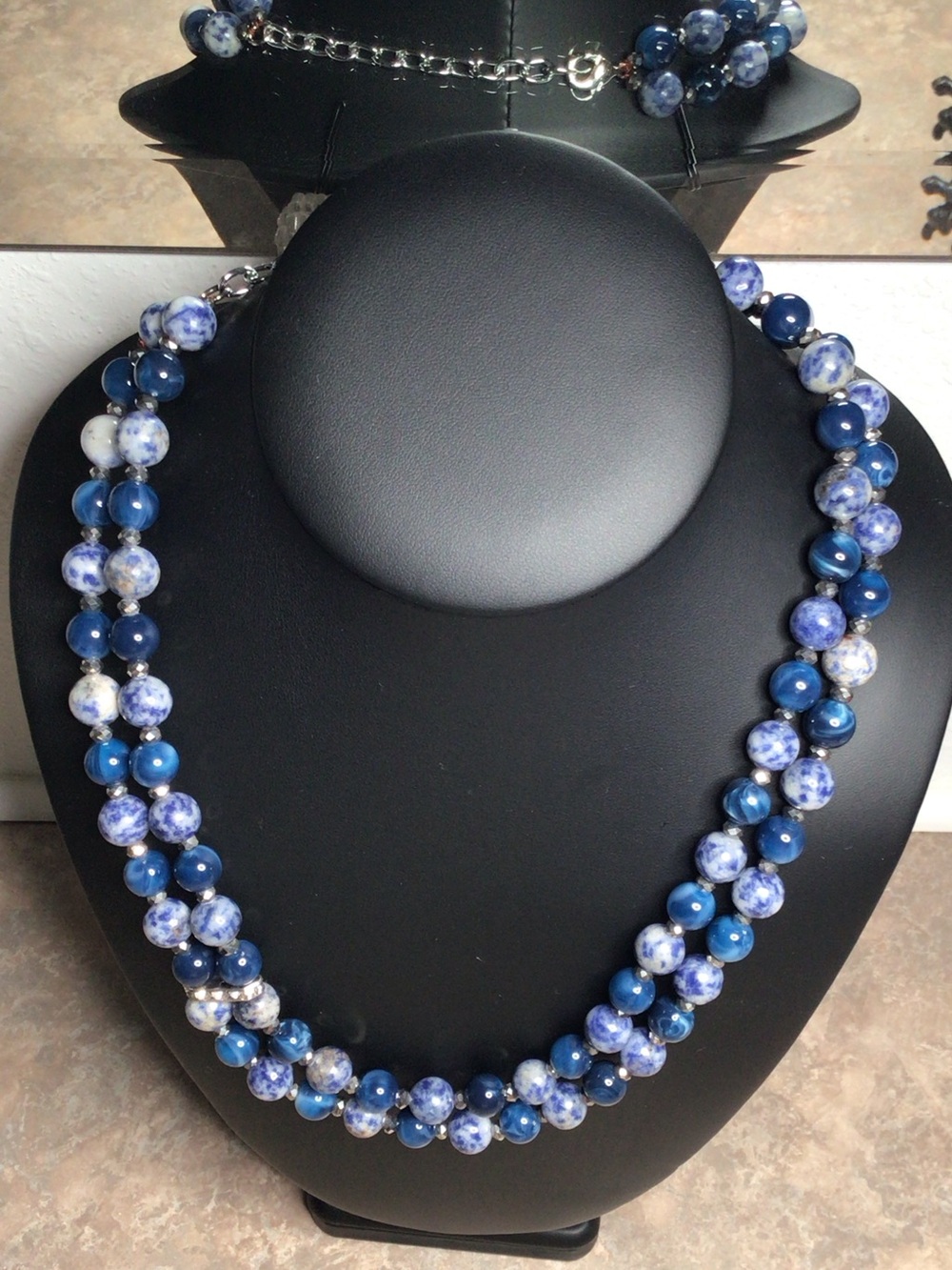 Blue Beaded Double Strand Sodalite Necklace